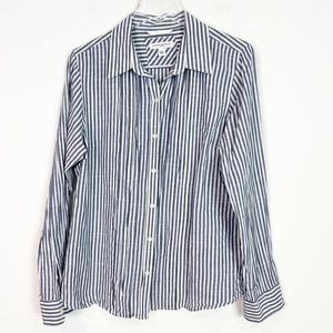 BANANA REPUBLIC BLUE WHITE STRIPE LONG SLEEVE BUTTON FRONT PLEATED BLOUSE LARGE